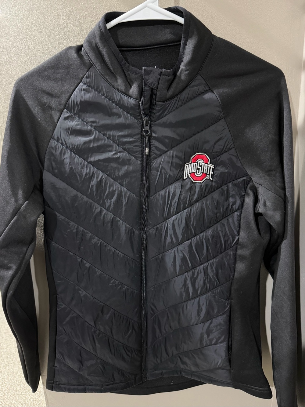 Antigua Women's Black Quilted Full-Zip Puff Jacket with Ohio State Logo